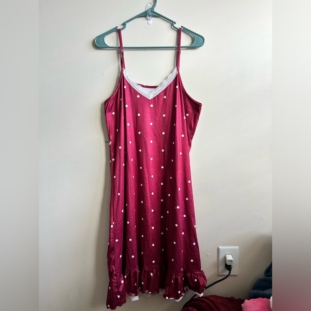 Crimson Polka Dot Ruffle Slip Dress L